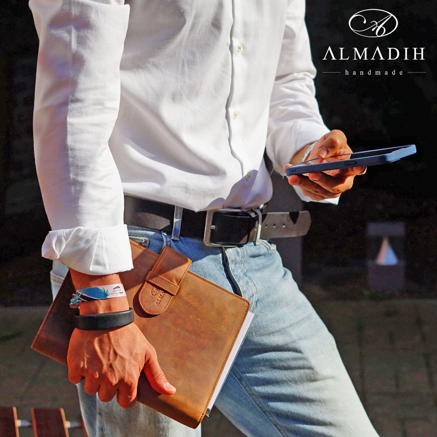 ALMADIH Leather A5 Planner with Ring Mechanism Calendar 2025 2026 Writing Pad Premium Cowhide Brown Deluxe Leather Folder Folder Writing Portfolio Organizer Appointment Calendar Folder Ring Binder (A5-Ter-BD)