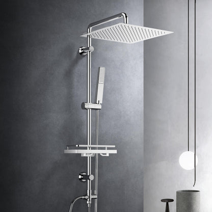 Görbach rain shower shower set shower system with shelf, chrome shower rod set shower column set made of stainless steel without shower faucet (head shower 30x30cm)