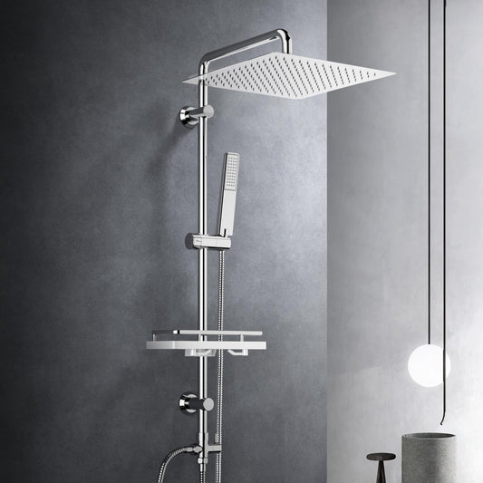 Görbach rain shower shower set shower system with shelf, chrome shower rod set shower column set made of stainless steel without shower faucet (head shower 30x30cm)