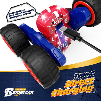 Tecnock 2025 Remote Control Car with 2.4 GHz Remote Control 360° Flip Stunts Rc Car Monster Truck with Colorful Lights for Ages 6-12 Outdoor Toy Gift for Young Children