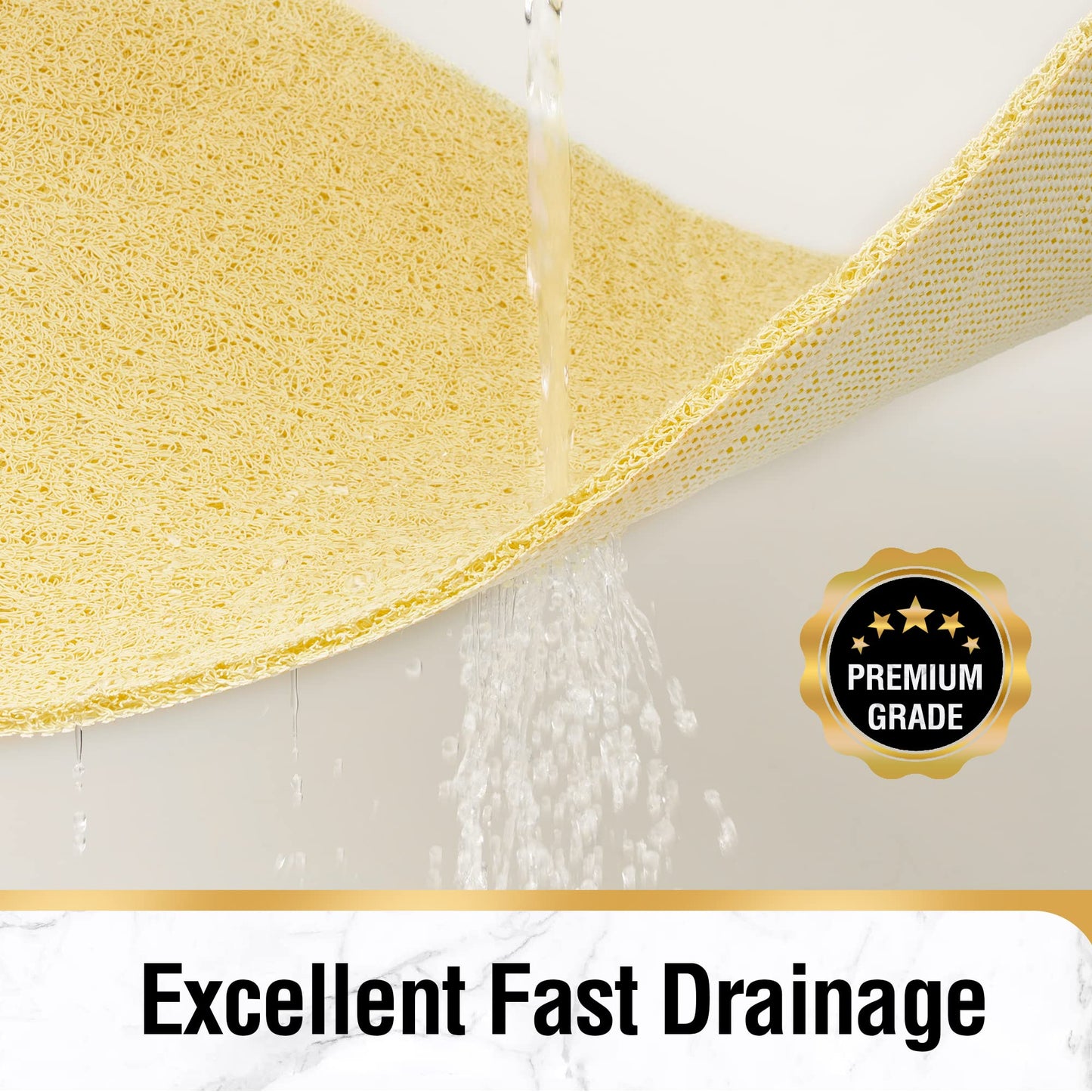 HITSLAM Non-Slip Shower Mat, 80x60cm Non-Slip Bathtub Mat with Drainage, Soft PVC Loofah Anti-Slip Mat for Bathtub, Quick-Drying Bath Mat, Beige