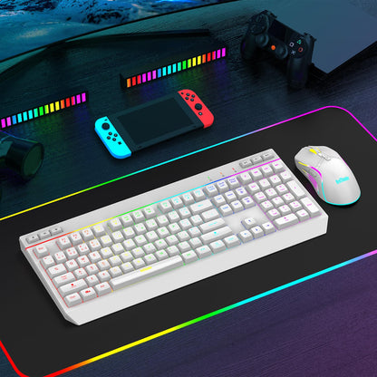 RedThunder K20 Wireless Gaming Keyboard and Mouse Set, QWERTZ DE Layout, RGB Backlight + Multimedia Function Keys, 4800 DPI Wireless Mouse for PC Mac Laptop (White)