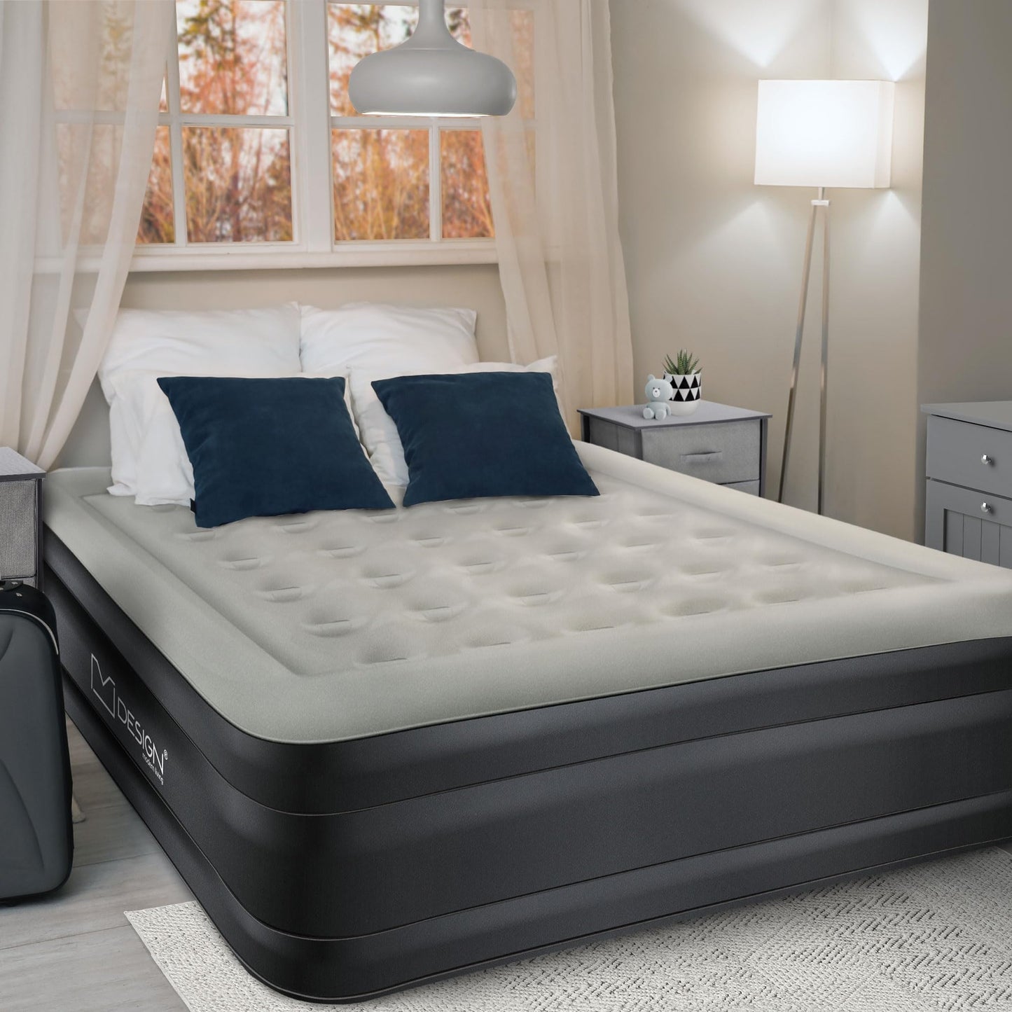 ML-Design air mattress for 2 people 203x157x47 cm Gray, TÜV certified, self-inflating air bed with electric pump 230V, inflatable mattress for camping, guest bed double bed + carrying bag.