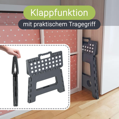 ZOLLNER folding step stool - Foldable stool for kids and adults up to 120kg - Anti-slip coating - with practical carrying handle - extremely light - 22 cm high - Plastic - anthracite