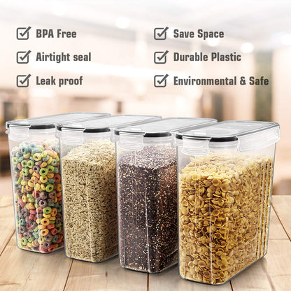 Wildone Plastic Cereal Container Set, 6 Large (16.9 Cups, 384 ml), Airtight Food Storage Containers - Leak-proof, BPA-free Cereal Dispenser | Flour, Dry Food with Black Lid