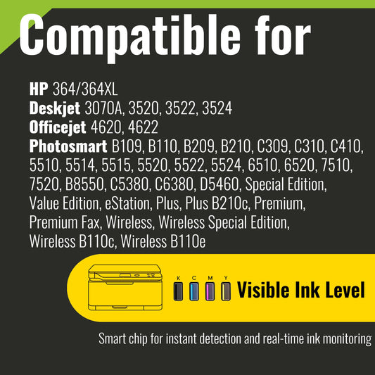 Kamo 364 XL printer cartridges (12-pack) Compatible with HP 364 364XL cartridges multipack, for Deskjet 3070A 3520 3522 3524, Officejet 4620 4622, Photosmart 5520 5510 5524 6520 5514 5515 5522 6510 7510