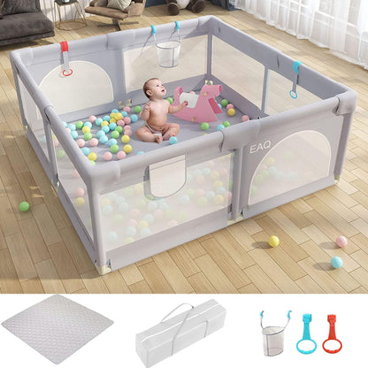 EAQ Baby Playpen with Mat 150x150cm Play Yard Safety Playground with super soft, breathable mesh, child fence for infants toddlers