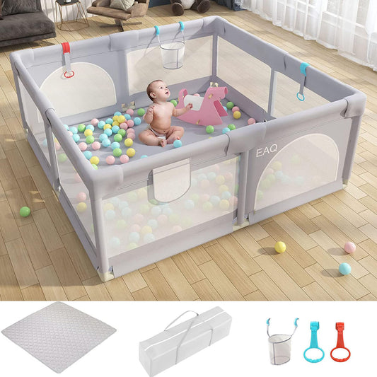 EAQ Baby Playpen with Mat 150x150cm Play Yard Safety Playground with super soft, breathable mesh, child fence for infants toddlers