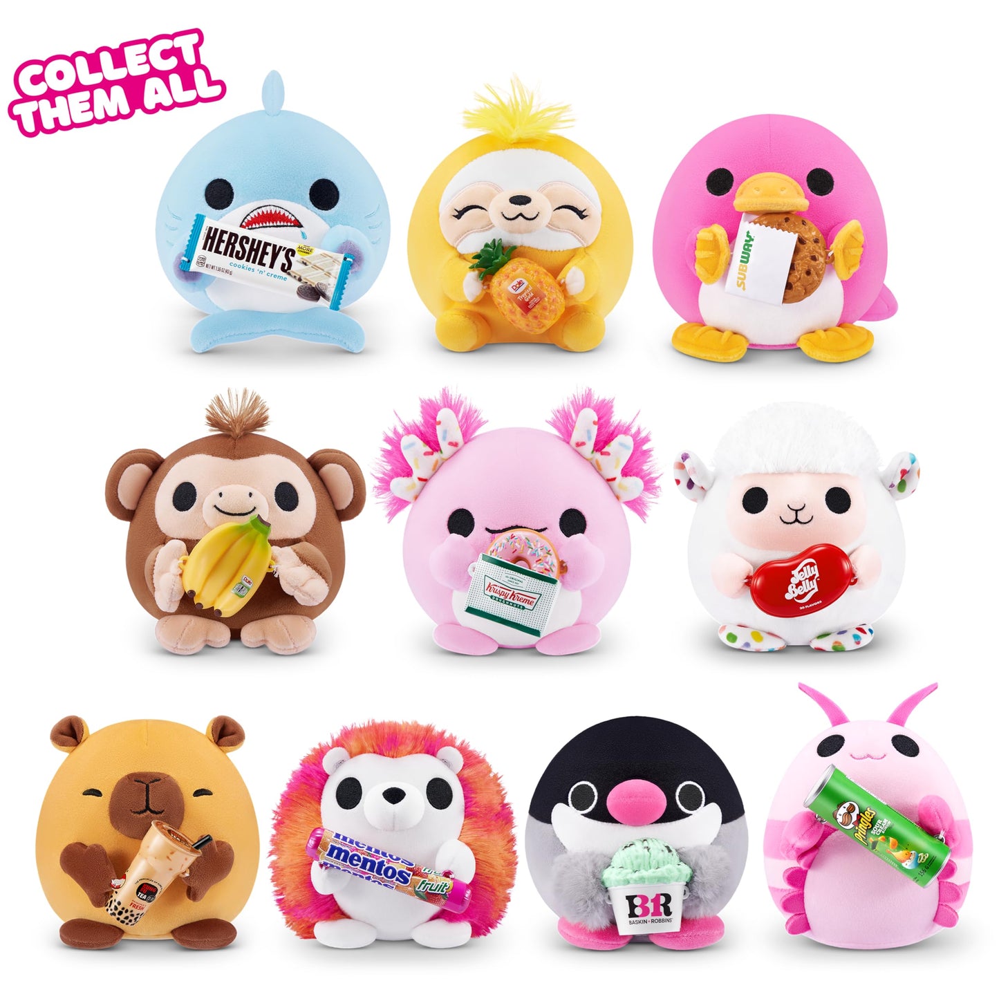 Snackles, Series 2, Axolotl (Krispy Kreme), cuddly and soothing 35cm plush toy with licensed snacks (Axolotl)
