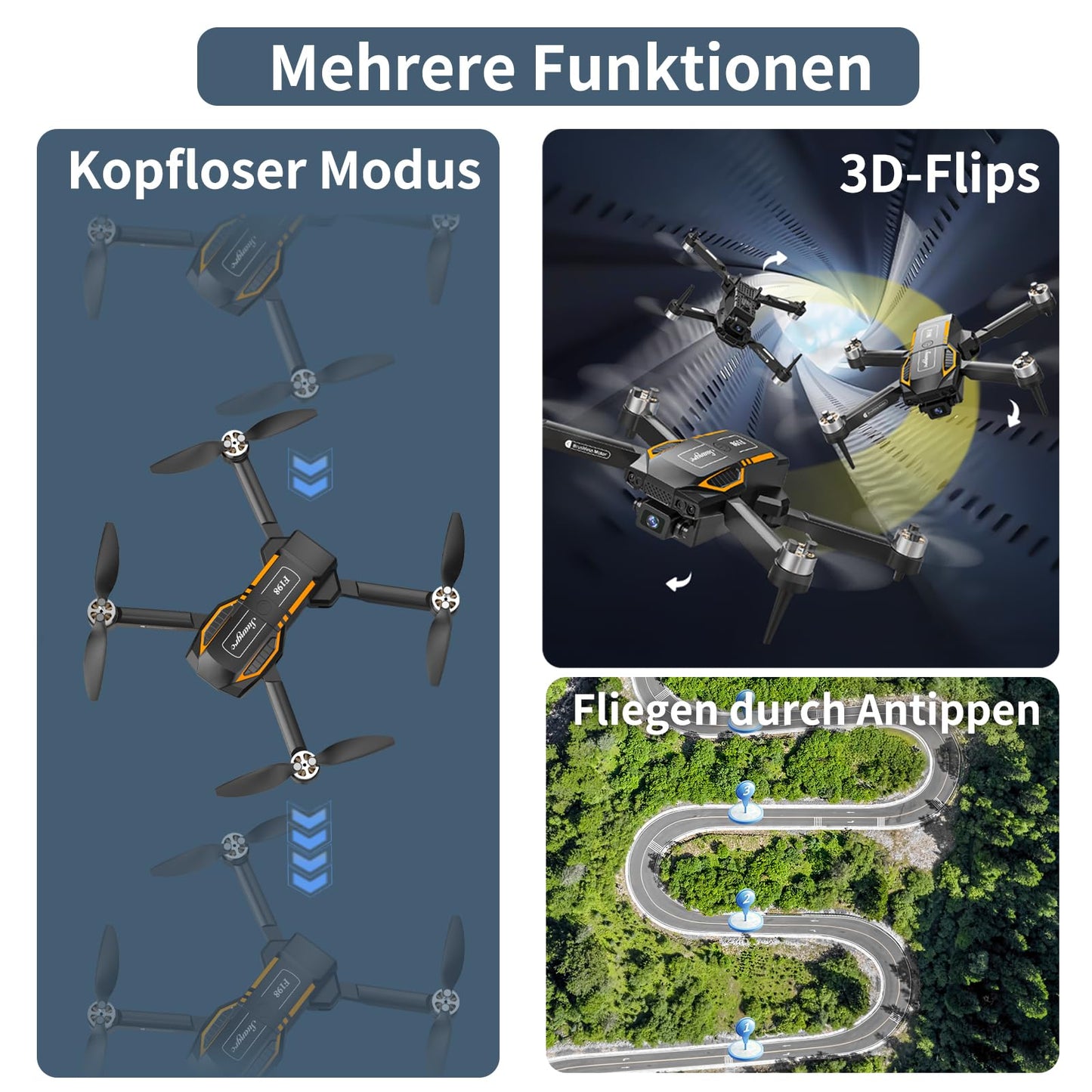 F198 Drone with HD Camera, Mini Drone with Dual Camera, Gesture/VR Control, 3D Flips, 3 Speeds, 20 Min Flight Time, Brushless Motor, Auto-Hover, One-Key Start for Adults/Beginners.