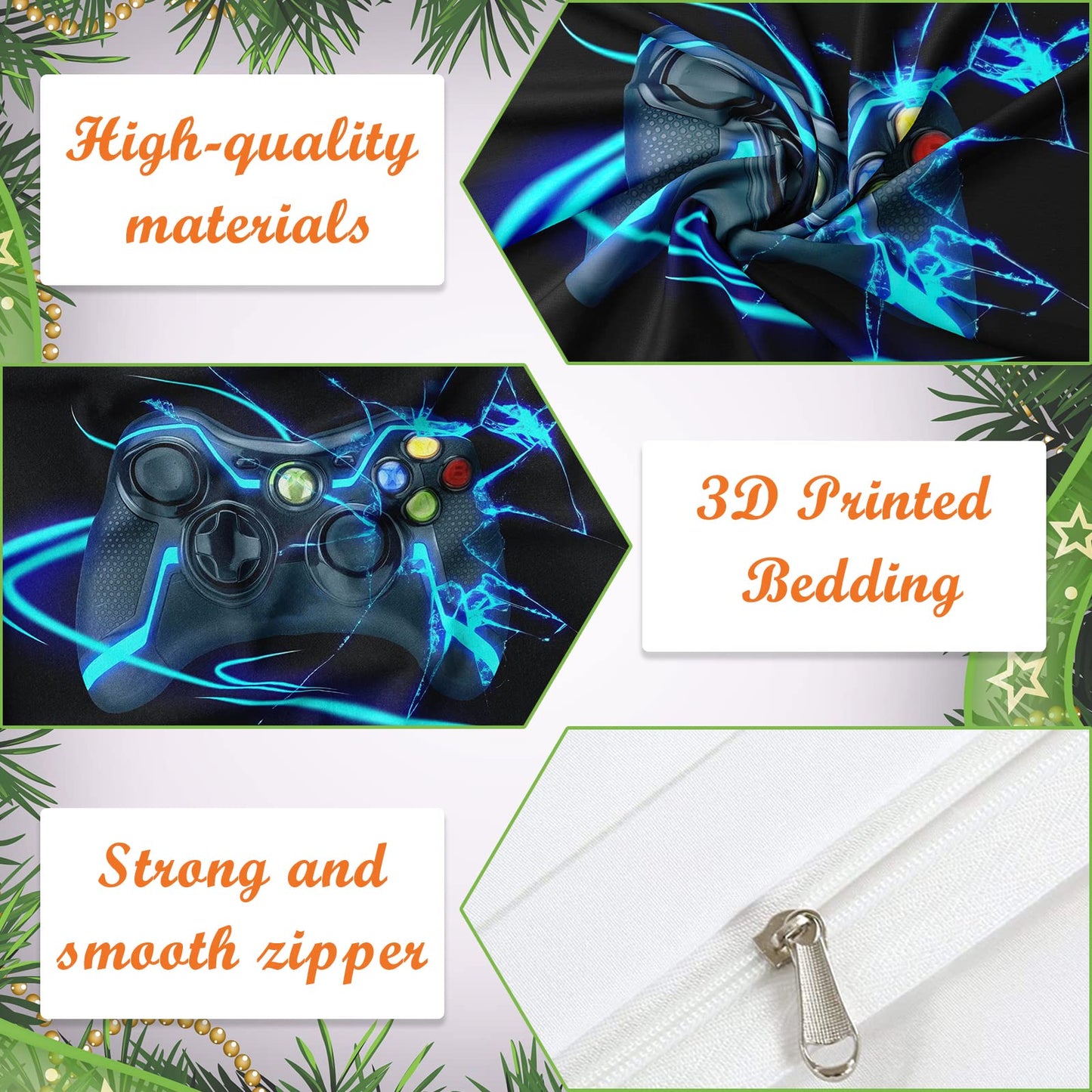 SHUAIG Bedding Sets Children's Gamepad, Bedding Set Boys Gamepad Bedding Set 3D Effect Gamepad Print Microfiber Duvet Cover and Pillowcase 50x75cm. (New Gamepad, 135x200cm)