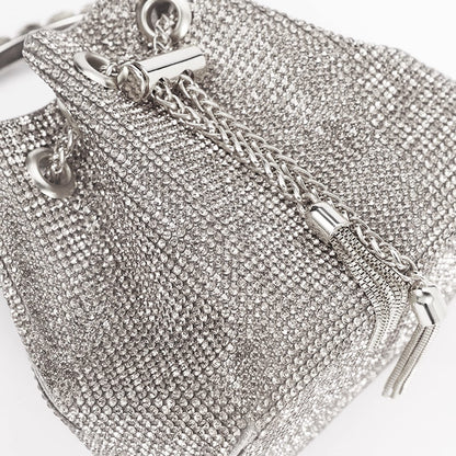 NICOLE & DORIS Women's Bag Rhinestone Elegant Handbag Clutch Glitter Evening Bag Bucket Bag Purse Rhinestones Shoulder Bag for Wedding Party Leisure Silver