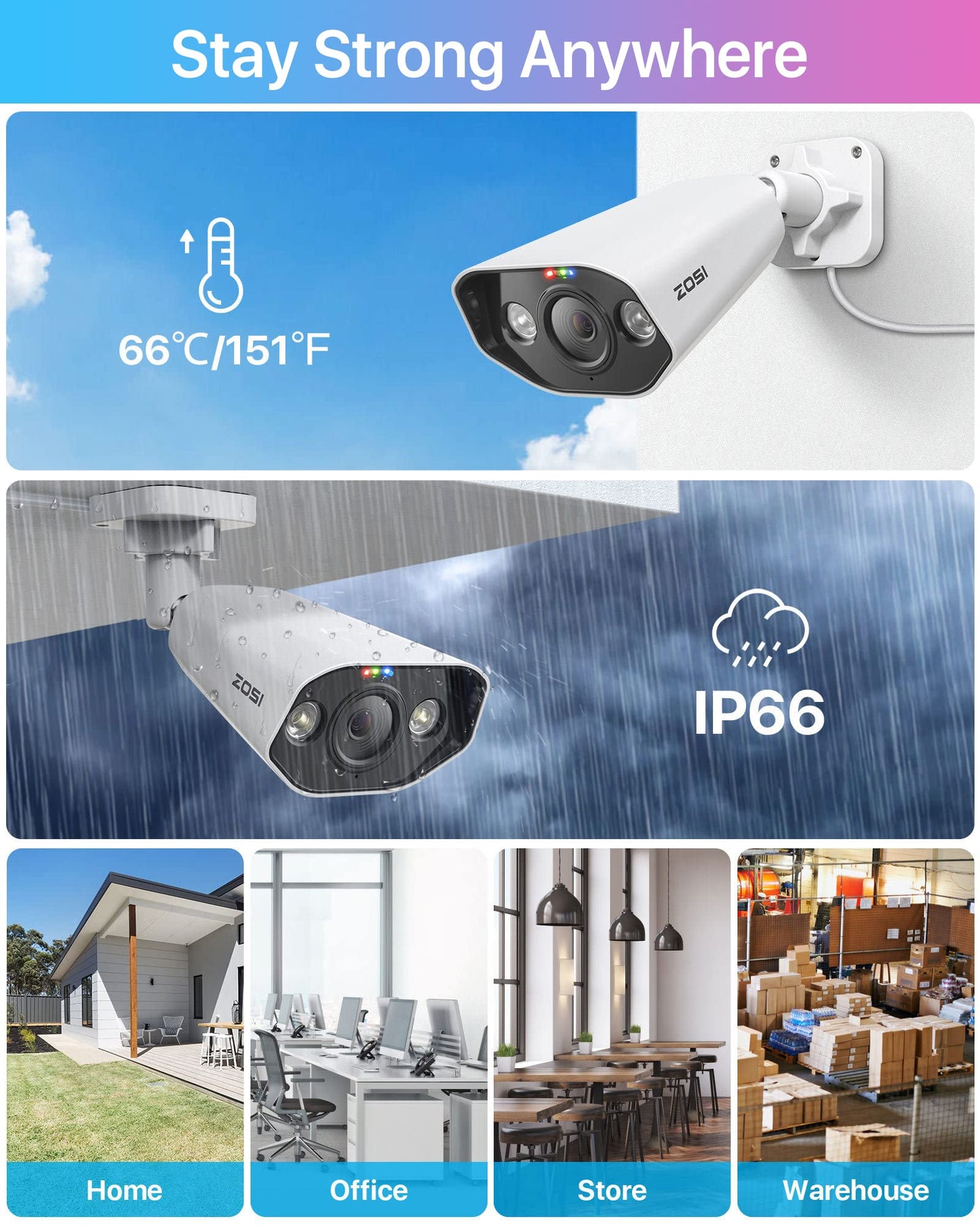 ZOSI 5MP Surveillance Camera Outdoor Set, 16CH 4TB HDD NVR and 8X 5MP PoE IP Outdoor Camera for 24/7 recording, 2-way audio, AI detection, spotlight, and sound alarm.