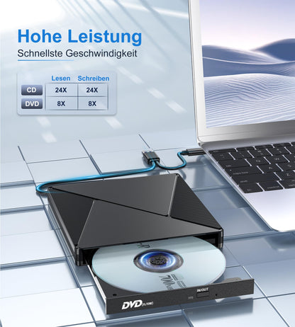 Umaniy External CD DVD Drive, USB 3.0 & USB-C CD/DVD Drive, CD DVD +/-RW ROM Burner Optical External DVD Drive for Laptop, PC, Desktop, MacBook, iMac, Windows 11/10/8/7/XP/Linux/MacOS