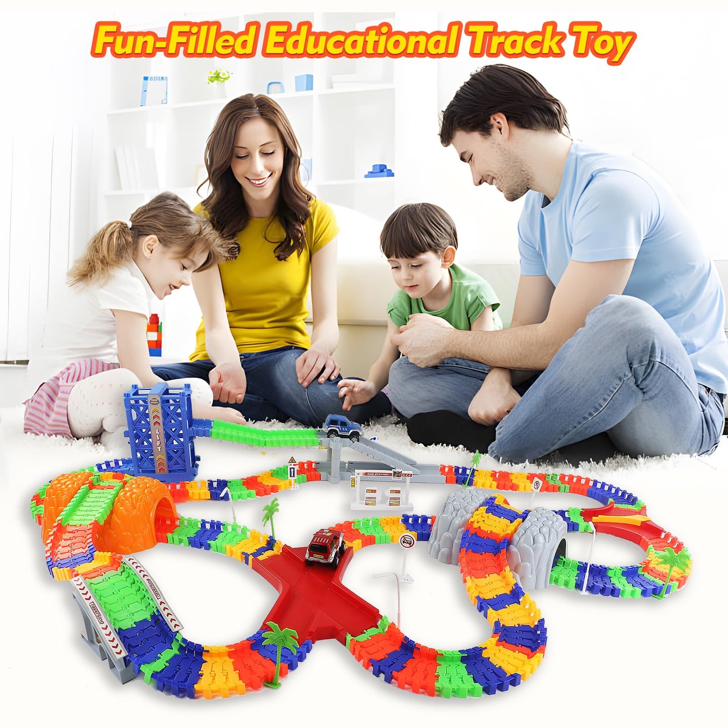 Racing track children's toy for ages 3-5 with 2 toy cars, 309-piece car track raceway for boys ages 3-7, racing gift for boys and girls ages 3-5, 505cm length race track.
