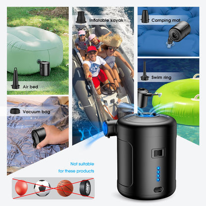 Air Pump SUPPOU Electric Air Pump, 6 In 1 Portable Electric Rechargeable 6000mAh Battery Air Pump, Electric Air Pump for Air Mattress Pool Floats Pool