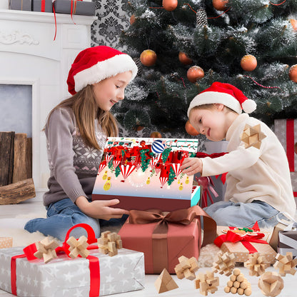 Advent Calendar 2024 Puzzle, 24 Day Christmas Countdown Calendar Puzzle with Metal Brain Teaser for Kids and Adults Challenge (Wooden)