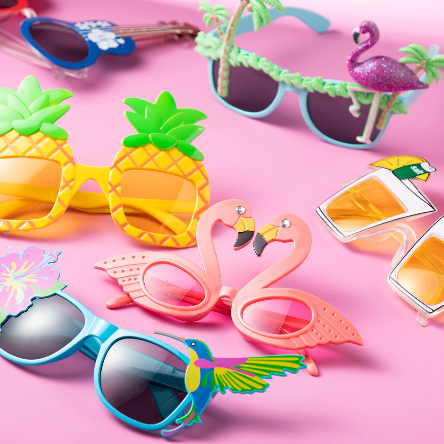 JOYIN 12 Pack Luau Party Glasses and 12 Pack Hawaiian Leis, Flower Lei Garlands, Novelty Sunglasses, Tropical Birthday Summer Beach Party Decoration Accessories