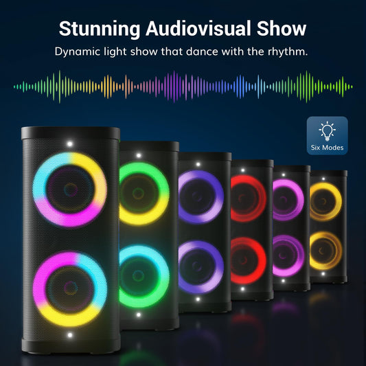 Karaoke machine with 2 wireless microphones for adults and kids, TONOR Bluetooth PA speaker system with LED lights, rechargeable battery, great for home and outdoor karaoke parties K61