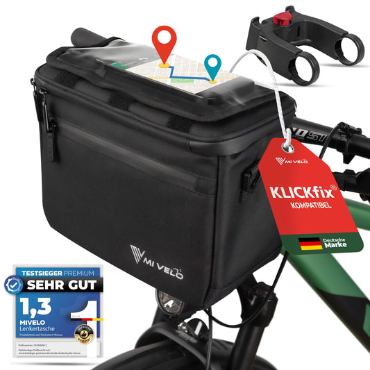 MIVELO Handlebar Bag for KLICKfix - incl. adapter - Handlebar Bike Bag - water-repellent & spacious - Handlebar Bag - Handlebar Bag - E-Bike suitable - with phone pocket