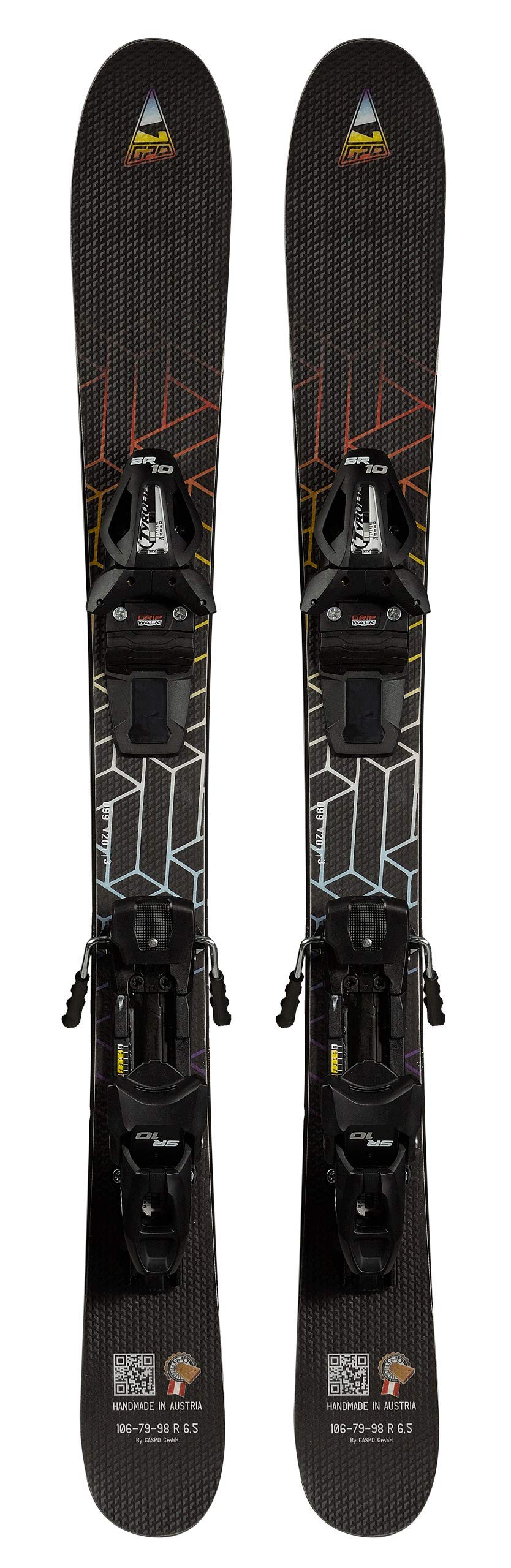 GPO Snowblade Hot Stamp, short skis including Tyrolia SR-10 safety bindings, 99 cm length, Big-Foot skis for men and women.