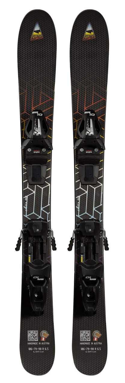GPO Snowblade Hot Stamp, short skis including Tyrolia SR-10 safety bindings, 99 cm length, Big-Foot skis for men and women.
