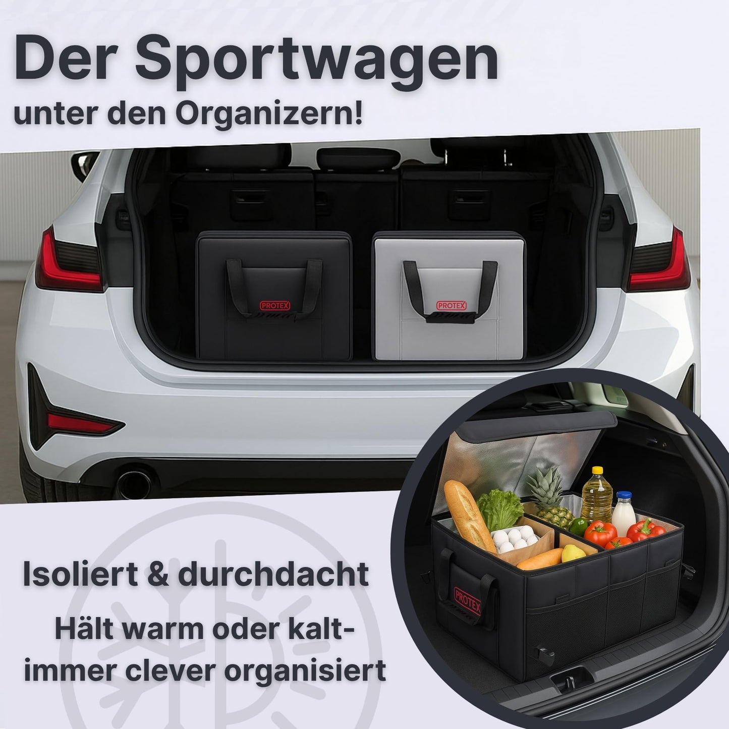 Trunk Organizer [Award winner 2025] by PROTEX® 70L Cooler Bag - Foldable trunk bag with lid - XXL trunk box with insulation for hot & cold - Practical & Waterproof (black)