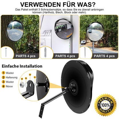 Angooni 2 PCS 40 cm PC Convex Traffic Mirror, Adjustable Wide Angle Safety Mirror, Garage Mirror, Acrylic Round Traffic Mirror (Supports Indoor and Outdoor Use)