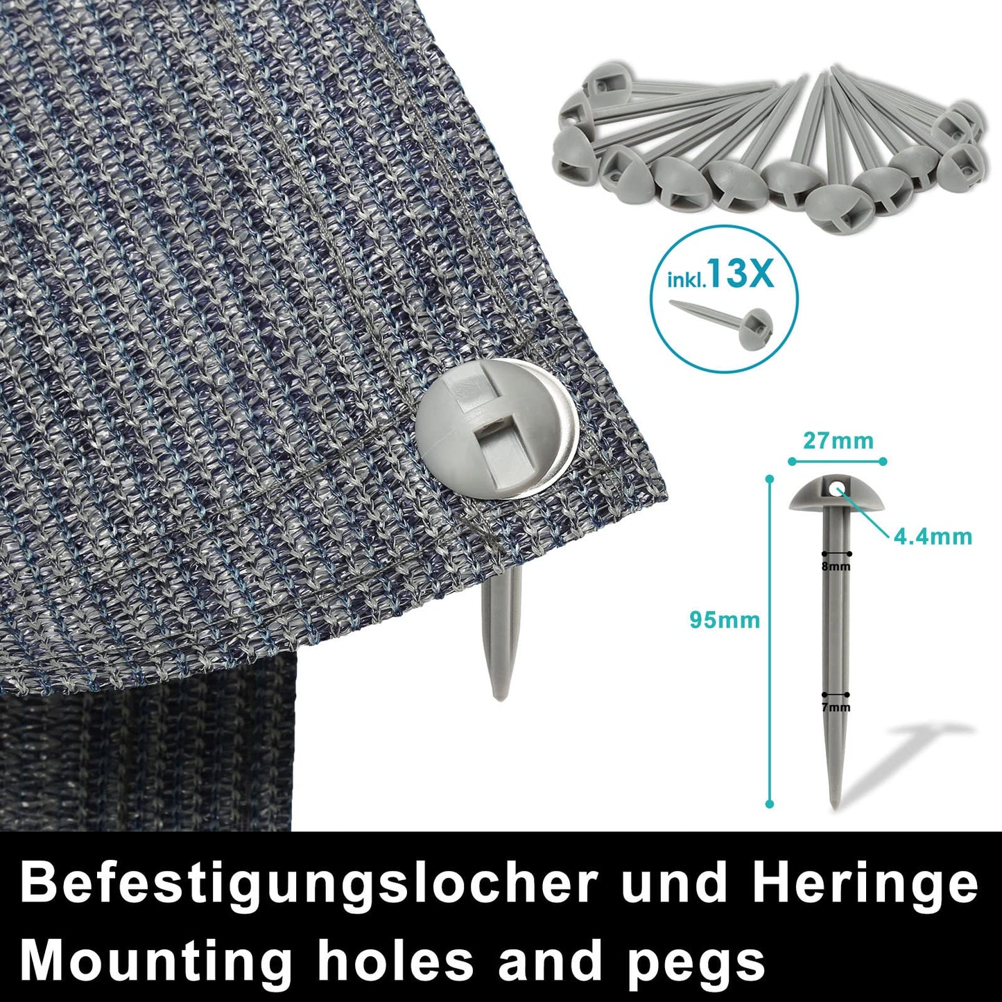 Vigevee awning carpet, tent floor for camping, breathable non-slip, washable, tent carpet with 13 pegs and carrying bag, Grey Blue, 200x200cm