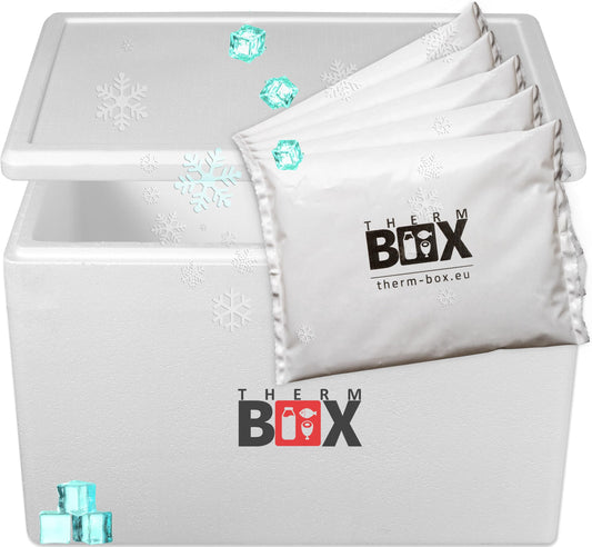 THERM-BOX Styrofoam box 61W with 5 cooling elements for cooler 61.5L Interior: 53x33x34cm Transport box Thermal container Reusable