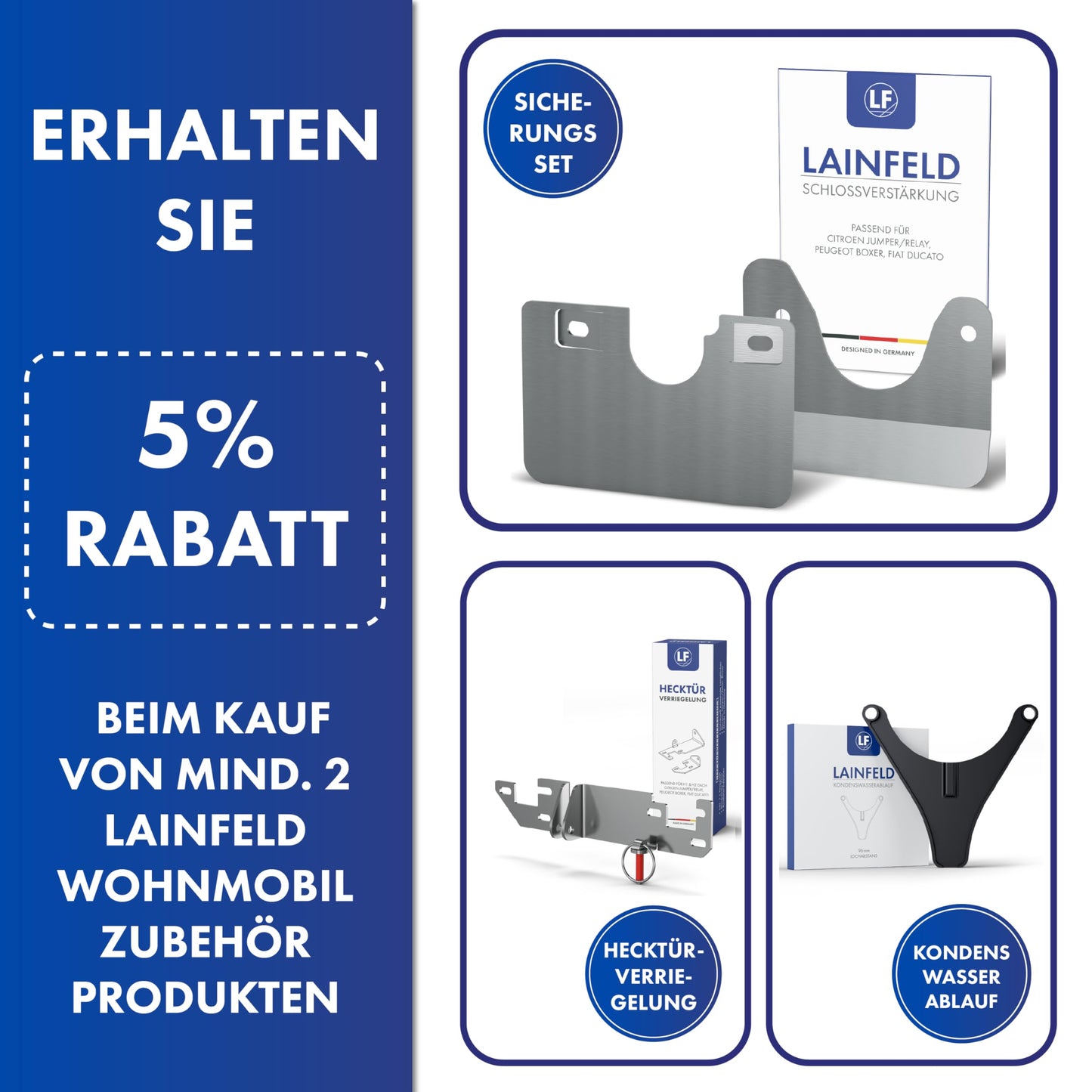 LAINFELD rear door lock | rear door anti-theft protection H1/H2 roof for e.g. FIAT Ducato, Citroen Jumper | Camping motorhome accessories | door security