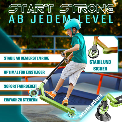 KESSER® Stunt Scooter X-Limit-Pro 360° steering fun scooter with stand, ABEC 9 bearings, 110mm PU wheels, kick scooter for children and adults.