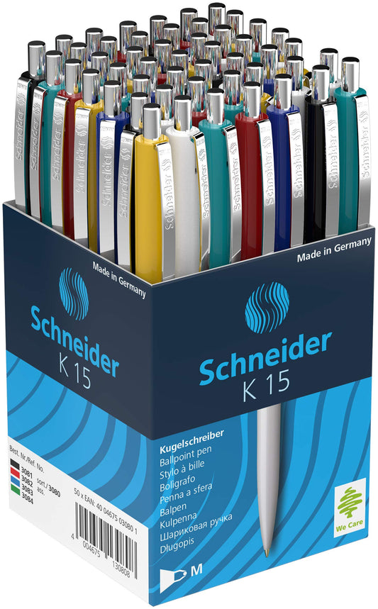 Schneider 3080 K 15 Ballpoint Pen (document-proof ink - medium line width, writing color: blue) 50 pieces assorted