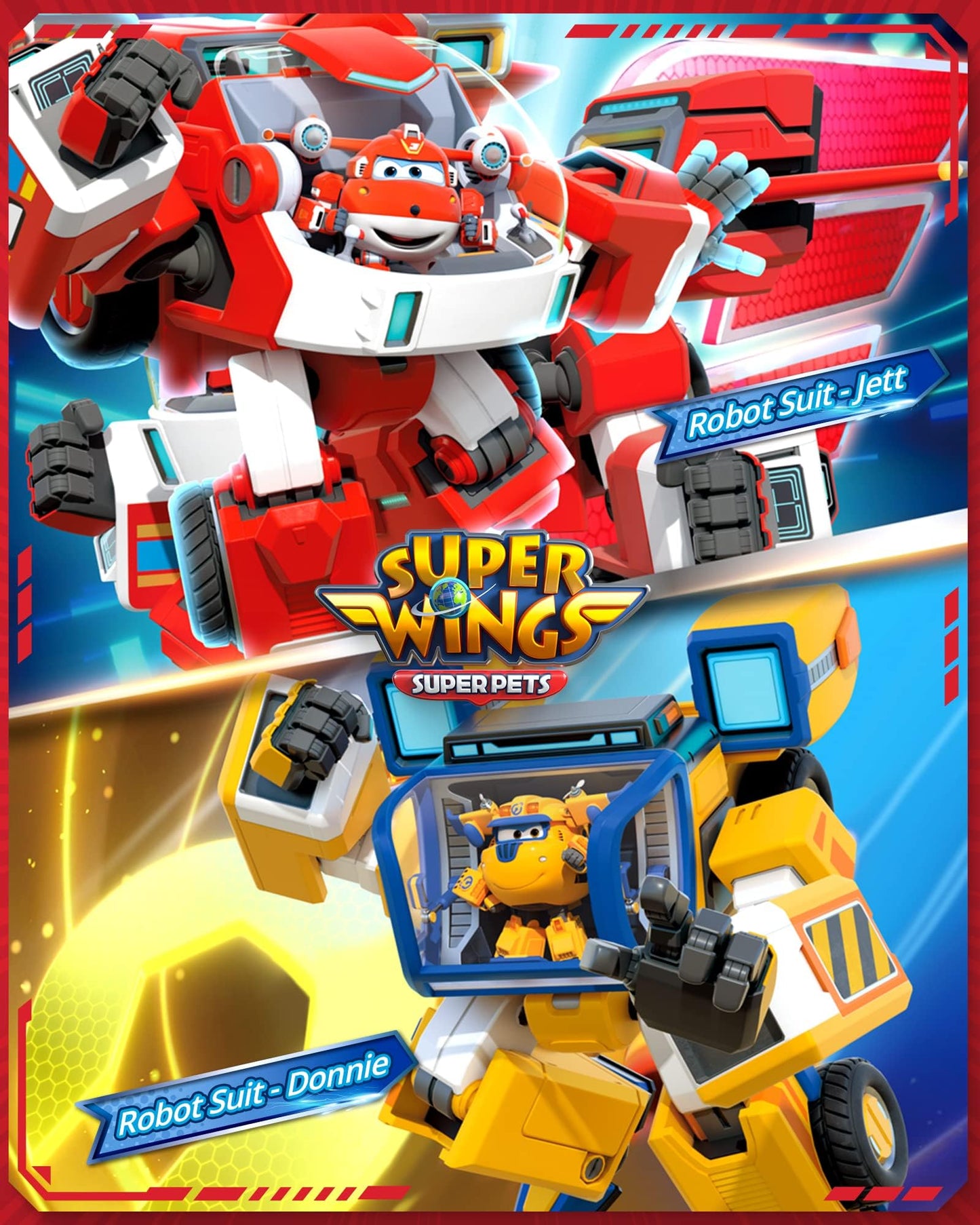 Super Wings EU750321 Robot Suit with Mini Jett Transforming Figure Plane Vehicle Playset Toys for 3+ Years Old Boys Girls, Red, 7'