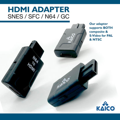 Kaico Gamecube HDMI and N64 HDMI Adapter for S-Video and Composite - Compatible with Nintendo N64, Super Nintendo SNES, Famicom, and Gamecube - Easy plug & play solution.