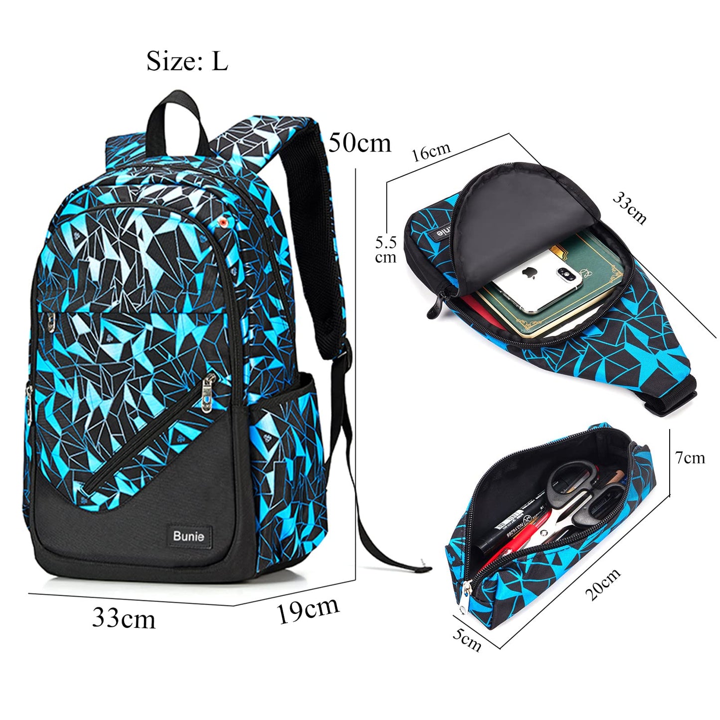 bunie School Backpack Boys Teenagers Kids Large School Backpack Girls Bookbag Cool School Bags Boys 2 3 4 5 6 7 Grade Backpacks Or 8 9 10 11 12 13 14 15 Years School bag for Boys Sets Blue