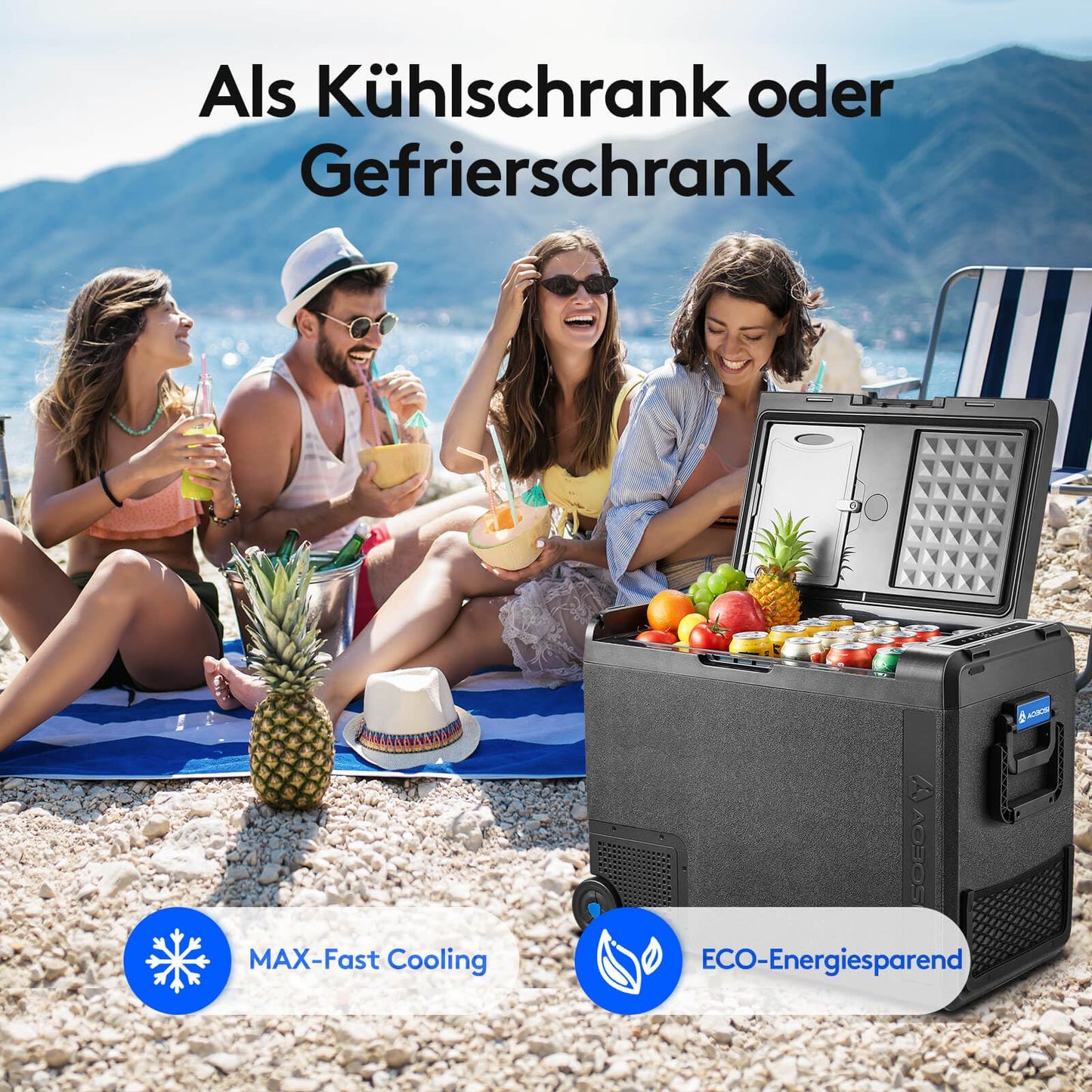 AAOBOSI Compressor Cooler 58L, Car Cooler -20°C to 20°C, Electric Cooler with USB Port, Durable Cooler 12/24V 230V for Cars, Trucks, Boats, RVs, Camping, and Fishing.