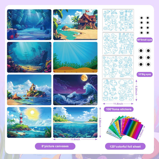 CutteeyFyry Foil Fun for Kids, Mermaid & Princess Foil Art for Kids, Craft Sets for Girls Ages 3-10, Kids Activity Kits Travel Toys Christmas Birthday Easter Gifts