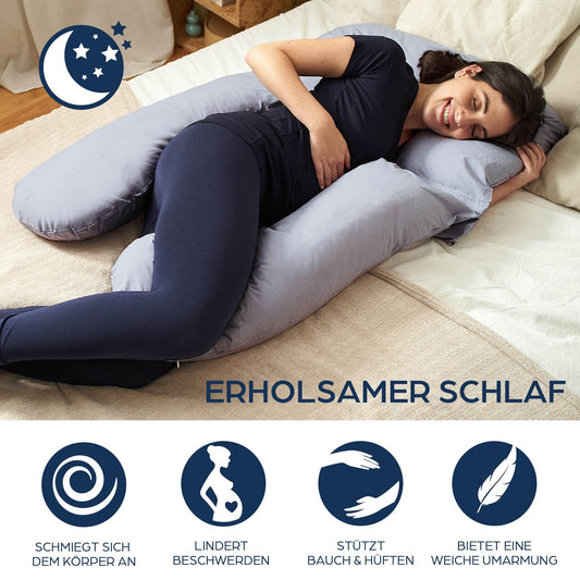 Niimo 4-in-1 U Pillow - Nursing Pillow, Pregnancy Pillow, Comfort Pillow & Side Sleeper Pillow with 100% Cotton Cover, Washable (Gray)