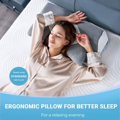 Elviros Orthopedic Memory Foam Pillow, Side Sleeper Pillow Neck Support Pillow Head Pillow Neck Pain Ergonomic Sleep Pillow for Neck and Shoulder Pain 64 x 12.5/10.5 x 38cm