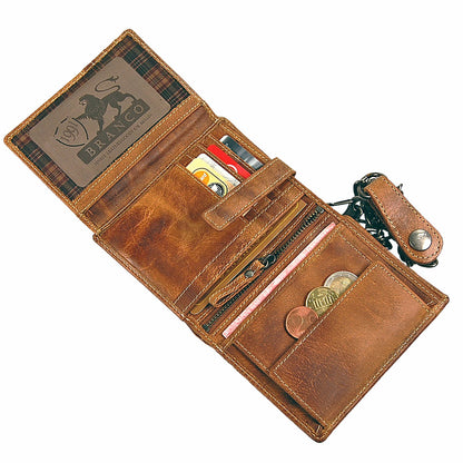 GoBago Biker wallet - leather purse with chain, made of durable leather. Chain wallet in vintage style - Biker wallet (Vintage-Tan).