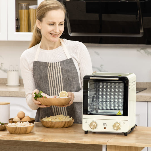 HOMCOM Mini Oven 15L 1000W 60-230°C incl. Crumb Tray, Baking Tray and Grill Rack, Mini Oven with 60 Min. Timer Creamy White