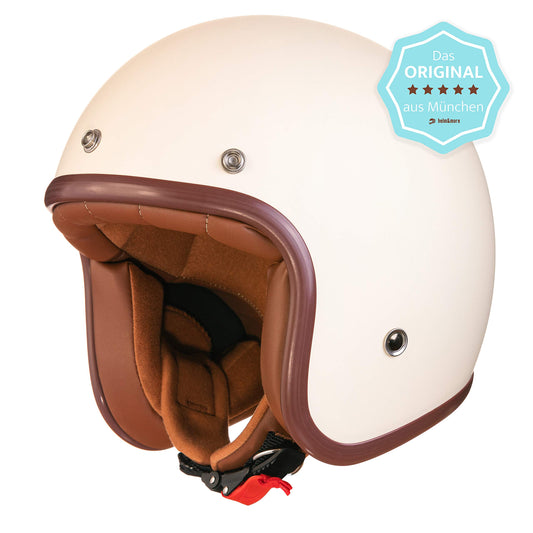Miss Irmi Retro Vespa helmet, jet helmet with sun visor, scooter helmet for women and men in elegant vintage look, quality according to ECE standard, cream matte.