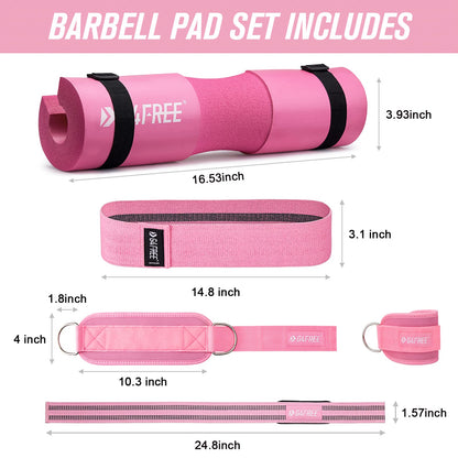 G4Free 9-piece Set Barbell Pad/Neck Pad/Barbell Pad for Squats/Hip Thrusts/Lunges/Olympic Barbell with 2 Gym Ankle Safety Straps & 3 Hip Resistance Bands & 2 Fitness Bands