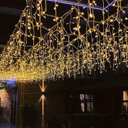 Cecaylie LED icicle lights outdoor 600LED 15m Christmas lights outdoor with 8 lighting modes IP44 string lights powered by electricity for indoor outdoor decor bedroom Christmas party (Warm White)