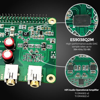 InnoMaker HiFi DAC Pro with ES9038Q2M chip for Raspberry Pi 5/4/3B+/3B/Zero - High-resolution audio card, 384 kHz/32 bit & DSD512, DAC converter for Volumio, Moode, headphone & balanced output.