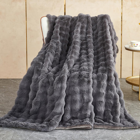 Rabbit plush blanket super soft living room blanket thick 1000 g/m² flannel blanket couch blanket warm throw blanket sofa blanket versatile blanket for bed sofa bedroom office dark grey 160 x 200cm