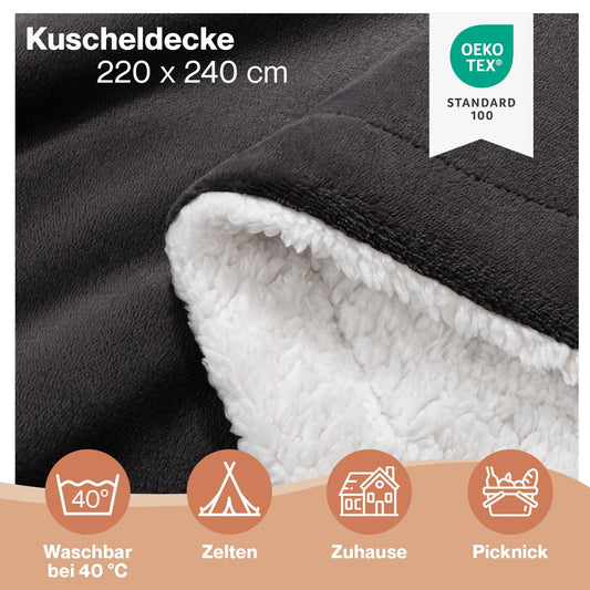 Blumtal Premium Sherpa Cuddly Blanket fluffy 220x240 cm - Oeko-Tex certified. Sofa Blanket with thick Sherpa lining - super fluffy and extra thick, warming - Fluffy Blanket - Anthracite