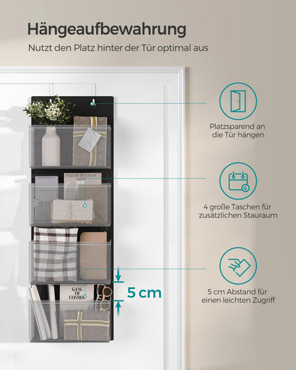 SONGMICS Hanging Organizer with 4 Pockets, Hanging Shelf, 2-Pack Closet Organizer, Hanging Storage, Door Organizer, Bedroom Living Room, 12 x 33.5 x 100 cm, Ink Black RDH004B02
