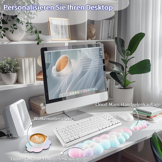 Sushret Cloud Wrist Rest Keyboard, Ergonomic Cloud Wrist Rest Keyboard with PU Leather Memory Foam, Cute Cloud Wrist Rest Pad for PC/Gaming/Arm Handpad/Computer - Rainbow